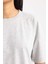 Kadın Gri Oversize Fit Geniş Kesim Bisiklet Yaka Basic Düz %100 Pamuk Kısa Kollu Tişört B0648AXNS 12