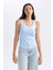 Kadın Mavi Slim Fit Dar Kesim Bisiklet Yaka Düz Basic %100 Pamuk Atlet B0652AXNS 8