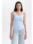Kadın Mavi Slim Fit Dar Kesim Bisiklet Yaka Düz Basic %100 Pamuk Atlet B0652AXNS 10