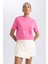 Kadın Pembe Regular Fit Düz Kesim Bisiklet Yaka Düz Basic %100 Pamuk Kısa Kollu Tişört B0642AXNS 8