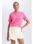 Kadın Pembe Regular Fit Düz Kesim Bisiklet Yaka Düz Basic %100 Pamuk Kısa Kollu Tişört B0642AXNS 10