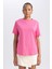 Kadın Pembe Regular Fit Düz Kesim Bisiklet Yaka Düz Basic %100 Pamuk Kısa Kollu Tişört B0642AXNS 11