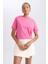 Kadın Pembe Regular Fit Düz Kesim Bisiklet Yaka Düz Basic %100 Pamuk Kısa Kollu Tişört B0642AXNS 12