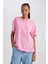 Kadın Pembe Oversize Fit Geniş Kesim Bisiklet Yaka Basic Düz %100 Pamuk Kısa Kollu Tişört B0648AXNS 10