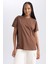 Kadın Kahverengi Oversize Fit Geniş Kesim Bisiklet Yaka Basic Düz %100 Pamuk Kısa Kollu Tişört B0648AXNS 8