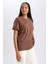 Kadın Kahverengi Oversize Fit Geniş Kesim Bisiklet Yaka Basic Düz %100 Pamuk Kısa Kollu Tişört B0648AXNS 11