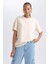 Kadın Bej Oversize Fit Geniş Kesim Bisiklet Yaka Basic Düz %100 Pamuk Kısa Kollu Tişört B0648AXNS 10