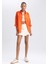 Kadın Turuncu Oversize Fit Geniş Kesim Gömlek Yaka Basic Düz Poplin Uzun Kollu Tunik B0659AXNS 9