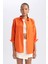 Kadın Turuncu Oversize Fit Geniş Kesim Gömlek Yaka Basic Düz Poplin Uzun Kollu Tunik B0659AXNS 10