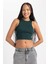 Kadın Yeşil Fitted Halter Yaka Düz Basic Pamuklu Atlet B0658AXNS 10