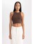 Kadın Kahverengi Fitted Halter Yaka Düz Basic Pamuklu Atlet B0658AXNS 12