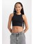 Kadın Siyah Fitted Halter Yaka Düz Basic Pamuklu Atlet B0658AXNS 11