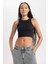 Kadın Siyah Fitted Halter Yaka Düz Basic Pamuklu Atlet B0658AXNS 12