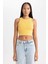 Kadın Sarı Fitted Halter Yaka Düz Basic Pamuklu Atlet B0658AXNS 10