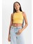 Kadın Sarı Fitted Halter Yaka Düz Basic Pamuklu Atlet B0658AXNS 11