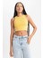 Kadın Sarı Fitted Halter Yaka Düz Basic Pamuklu Atlet B0658AXNS 12