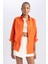 Kadın Turuncu Oversize Fit Geniş Kesim Gömlek Yaka Basic Düz Poplin Uzun Kollu Tunik B0659AXNS 11
