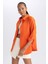 Kadın Turuncu Oversize Fit Geniş Kesim Gömlek Yaka Basic Düz Poplin Uzun Kollu Tunik B0659AXNS 12