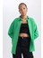 Kadın Yeşil Oversize Fit Geniş Kesim Gömlek Yaka Basic Düz Poplin Uzun Kollu Tunik B0659AXNS 10