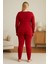 Kadın Kırmızı Büyük Beden Pijama Takımı 4