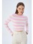 6644 Kadın Bisiklet Yaka Çizgili Kazak Şeker Pembe 1