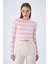 6644 Kadın Bisiklet Yaka Çizgili Kazak Şeker Pembe 3