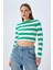 6644 Kadın Bisiklet Yaka Çizgili Kazak Yeşil 1