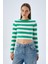 6644 Kadın Bisiklet Yaka Çizgili Kazak Yeşil 3
