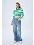 6644 Kadın Bisiklet Yaka Çizgili Kazak Yeşil 4