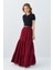 4567 Kadın Fırfırlı Uzun Müslin Etek Bordo 1