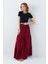 4567 Kadın Fırfırlı Uzun Müslin Etek Bordo 2