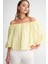 4706 Kadın Sırtı Açık Balon Kol Straplez Bluz Sarı 3
