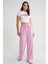 4629 Kadın Bol Paça Yüksek Bel Viskon Palazzo Pantolon Pembe 4