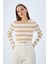 6644 Kadın Bisiklet Yaka Çizgili Kazak Camel 2