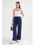 4629 Kadın Bol Paça Yüksek Bel Viskon Palazzo Pantolon Lacivert 3