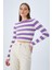 6644 Kadın Bisiklet Yaka Çizgili Kazak Lila 1