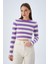 6644 Kadın Bisiklet Yaka Çizgili Kazak Lila 2