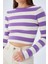 6644 Kadın Bisiklet Yaka Çizgili Kazak Lila 5