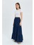 4567 Kadın Fırfırlı Uzun Müslin Etek Lacivert 3