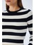 6644 Kadın Bisiklet Yaka Çizgili Kazak Siyah 5