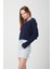 6864 Kadın Ajurlu File Mevsimlik Triko Kazak Lacivert 2