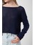 6864 Kadın Ajurlu File Mevsimlik Triko Kazak Lacivert 4