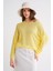 6933 Kadın Kayık Yaka Ince Mevsimlik Triko Kazak Sarı 1