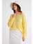 6933 Kadın Kayık Yaka Ince Mevsimlik Triko Kazak Sarı 3