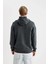 Comfort Regular Fit Rahat Kalıp Kapüşonlu Kanguru Cepli Basic Düz Sweatshirt B4446AX24SP 14