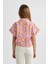 Kız Çocuk Crop Kısa Kollu Desenli Gömlek B5064A824SM 15