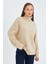 6907 Kadın Fitil Detaylı Triko Kazak Bej 3