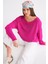6933 Kadın Kayık Yaka Ince Mevsimlik Triko Kazak Fuşya 1