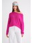 6933 Kadın Kayık Yaka Ince Mevsimlik Triko Kazak Fuşya 3