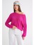 6933 Kadın Kayık Yaka Ince Mevsimlik Triko Kazak Fuşya 5